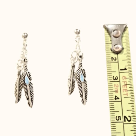 Silver Feather Boho Earrings - Picture 2 of 4